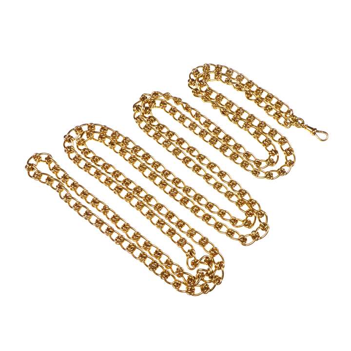 18ct yellow gold long chain necklace, with fancy elongated curblinks
